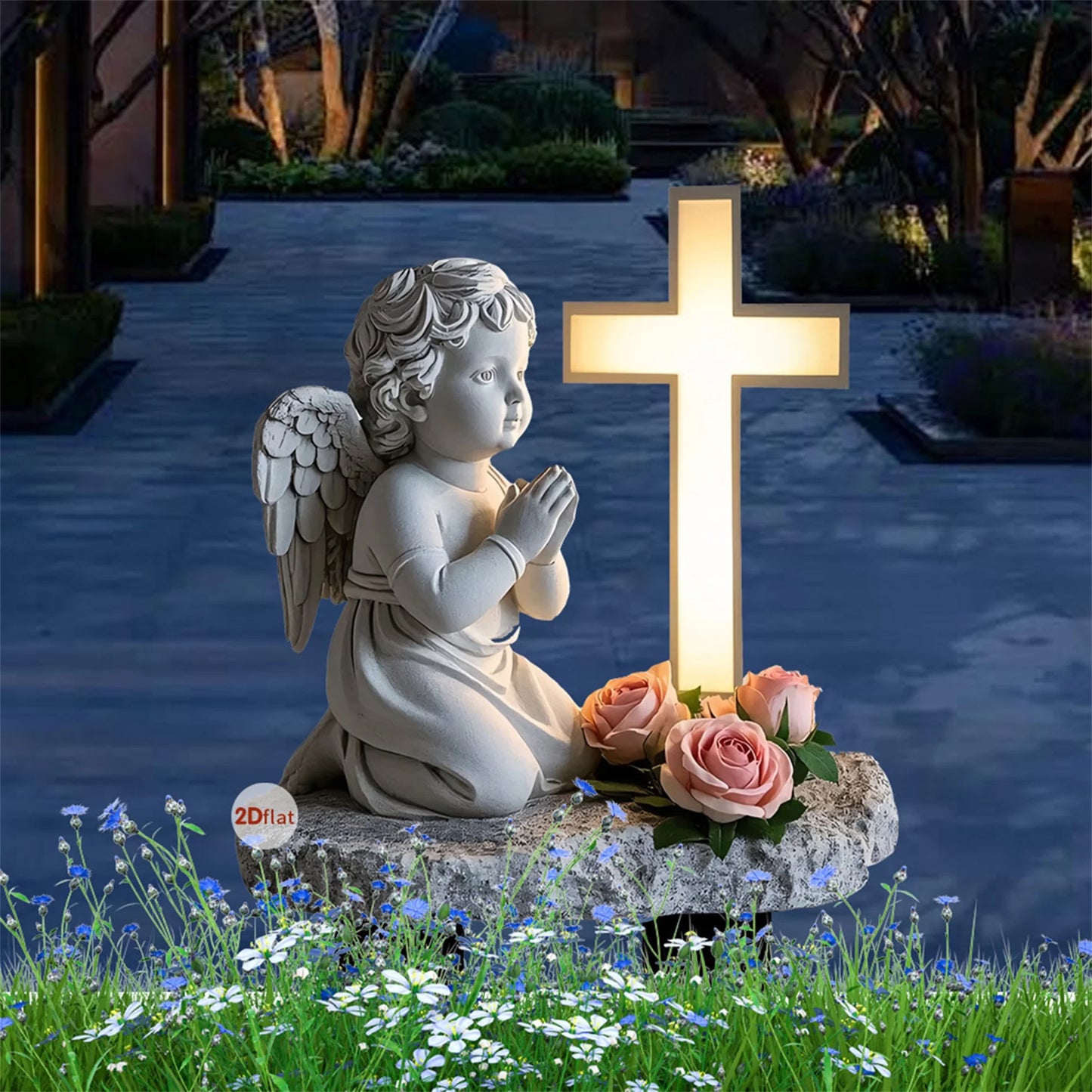 Acrylic Angel And Cross Garden Stakes Set Of 2 Yard Decor