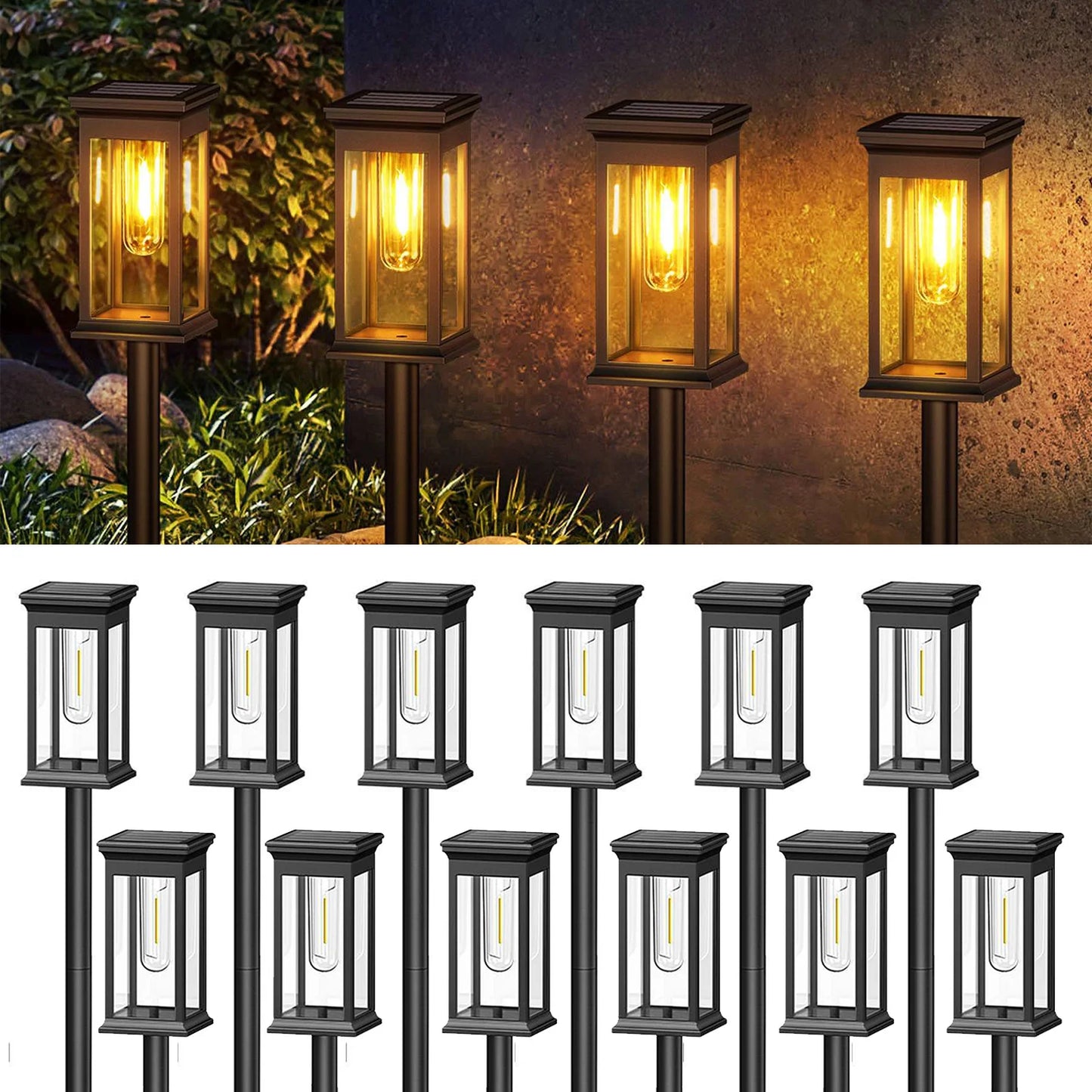 Solar Path Lights 12 Pack Warm White 2700K Garden Walkway