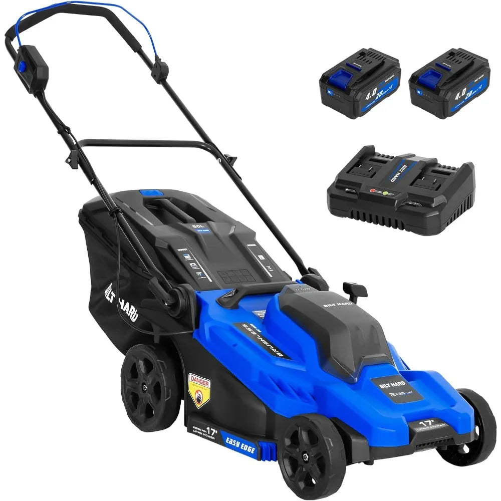 40V 17" Brushless Cordless Lawn Mower, 2-in-1 Electric Lawn Mower, Push Lawnmower with 6-Position Height Adjustment, 2 x 4.0Ah