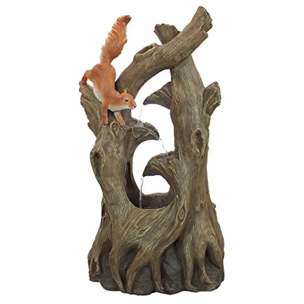Outdoor LED Water Fountain Tree Squirrel Resin 35H