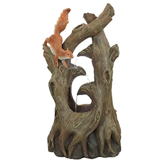 Outdoor LED Water Fountain Tree Squirrel Resin 35H