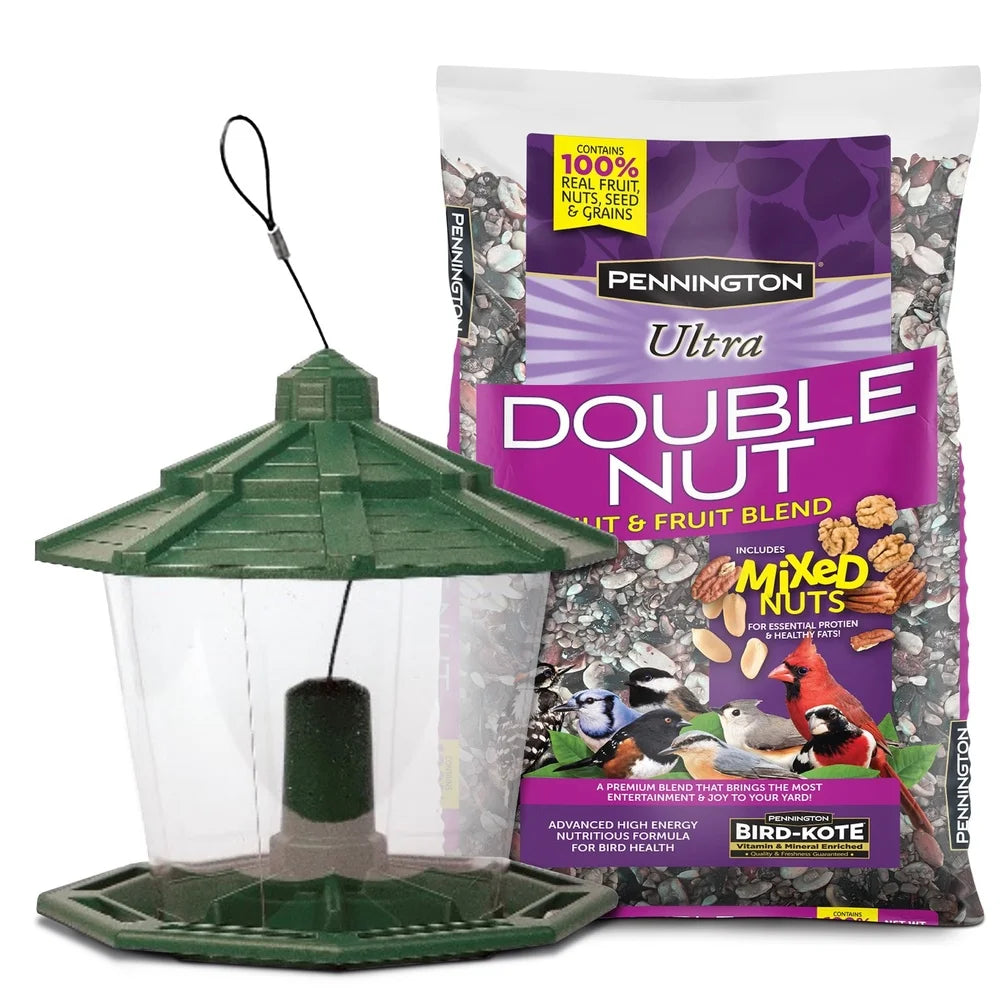 Eco-Friendly 7lb Capacity Wild Bird Feeder and Fruit Nut Blend Feed Starter Kit Durable Design Outdoor Bird Feeding Station