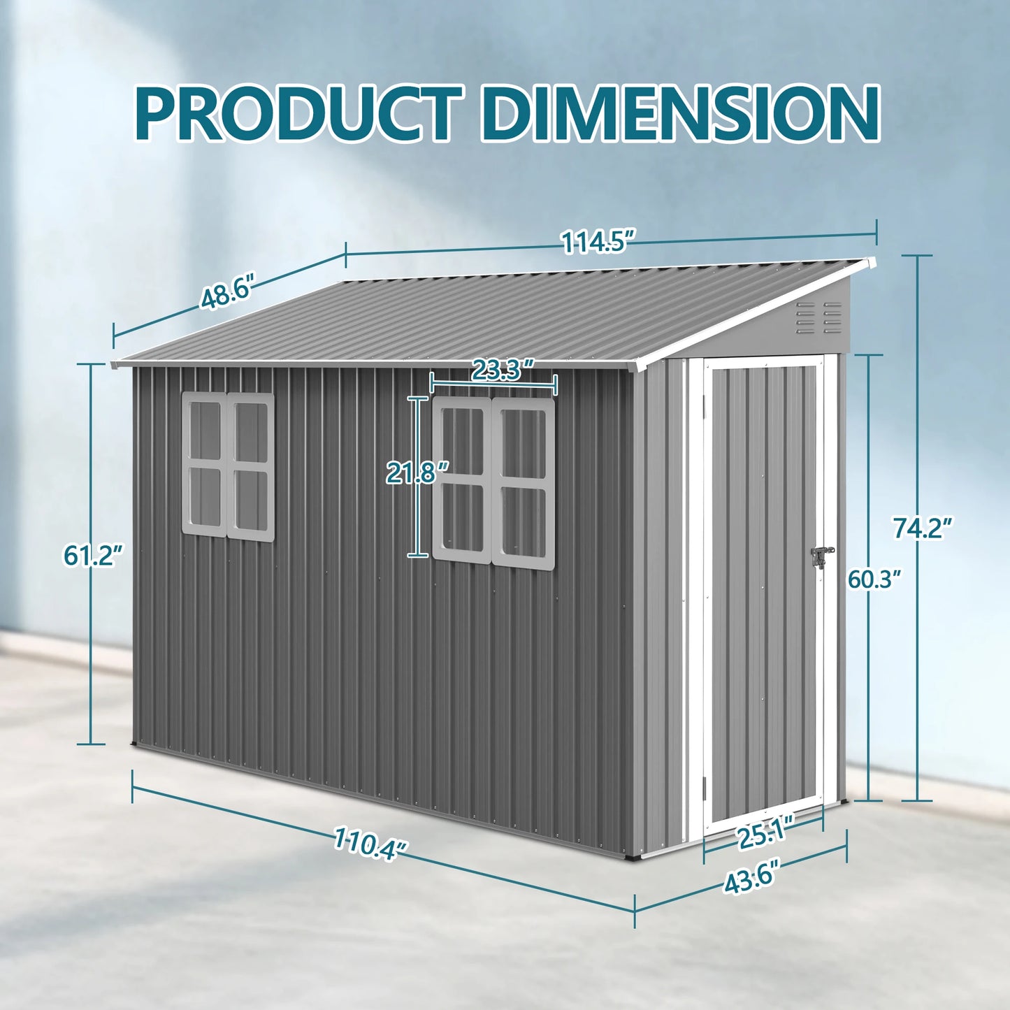 4x10 Feet Galvanized Steel Outdoor Shed Weatherproof Lockable Storage for Tools Bikes and Pets with Sloping Roof and Window