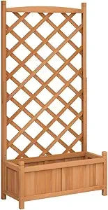 VidaXL Raised Flower Box with Trellis Black Solid Fir Wood Outdoor Planter for Garden Patio Balcony Spacious Rectangular Garden Container