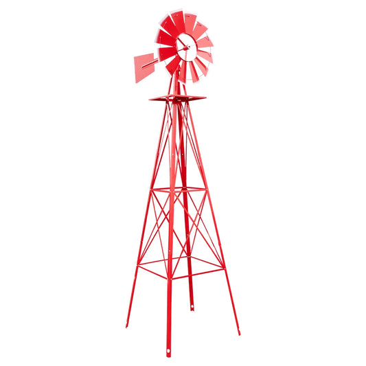 8FT Weather Resistant Yard Garden Windmill Red Decorative