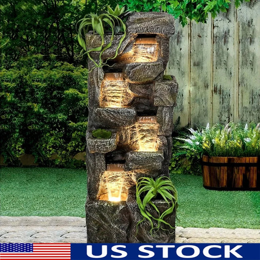 Outdoor Cascading Water Fountain 4 Tier Submersible Pump