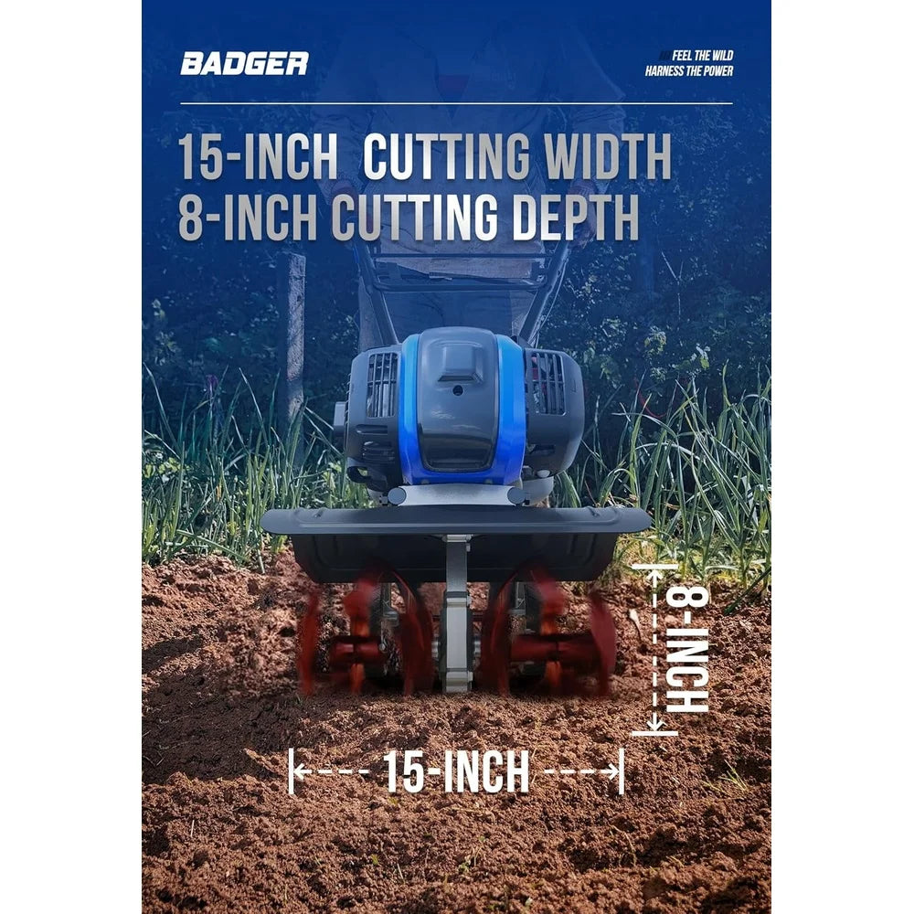 53cc Gas Powered Garden Tiller With Adjustable Depth Handle