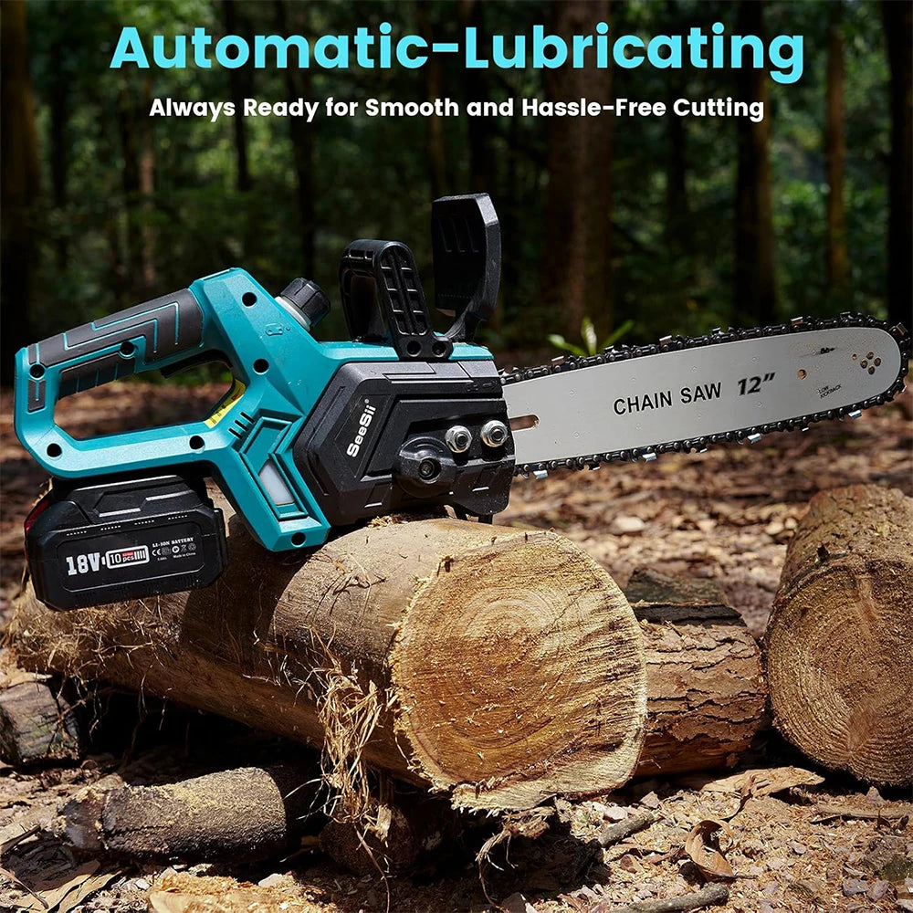 Seesii 12 Inch Brushless Electric Chainsaw Cordless For Makita Battery Wood Cutting Garden Pruning Power Tool