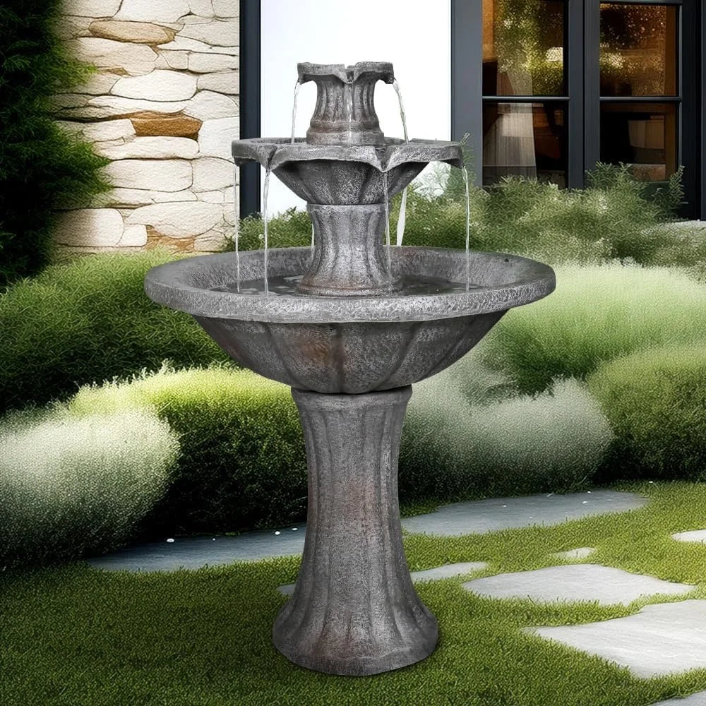 Two Tier Outdoor Water Fountain Marble Finish Garden Decor
