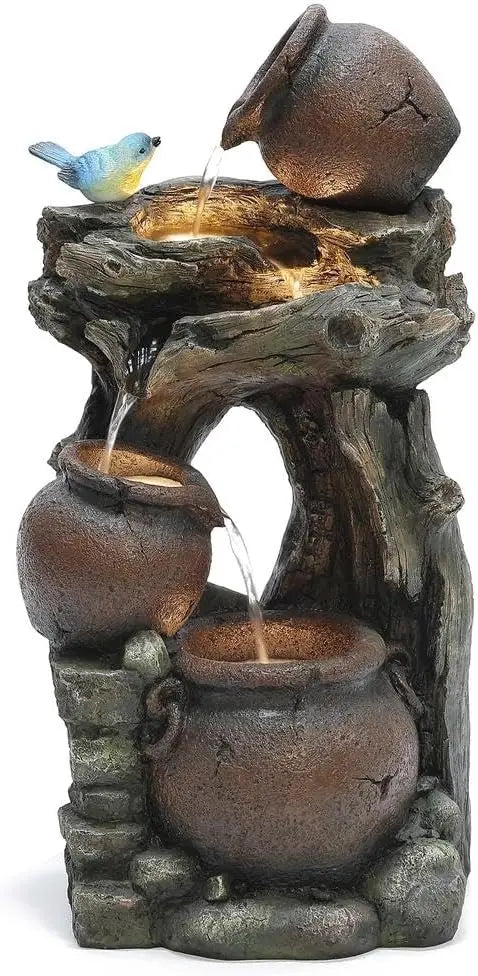 32 Inch Farmhouse Outdoor Water Fountain With Lights