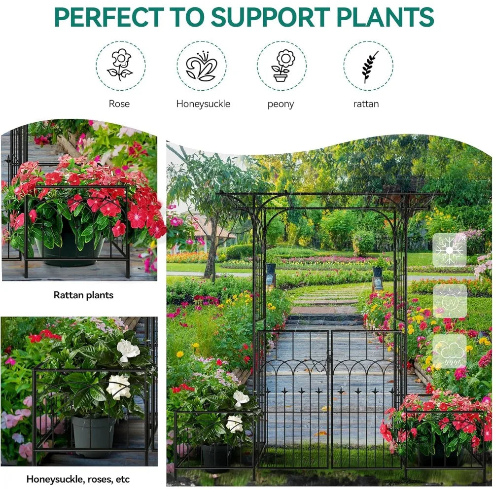Garden Arbor With Gate And Planter Box Metal Garden Arch For Climbing Plants Outdoor Wedding Arches For Ceremony