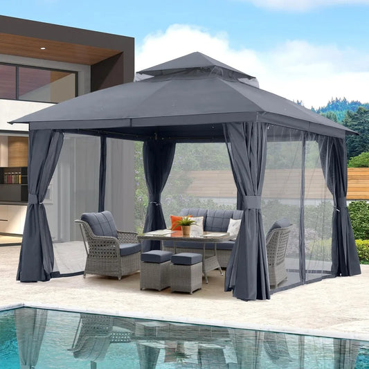 11x13 Ft Outdoor Patio Arch Gazebo With Double Roofs