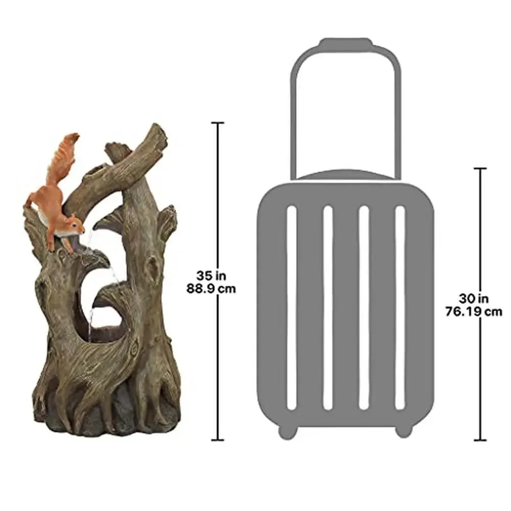 Outdoor LED Water Fountain Tree Squirrel Resin 35H