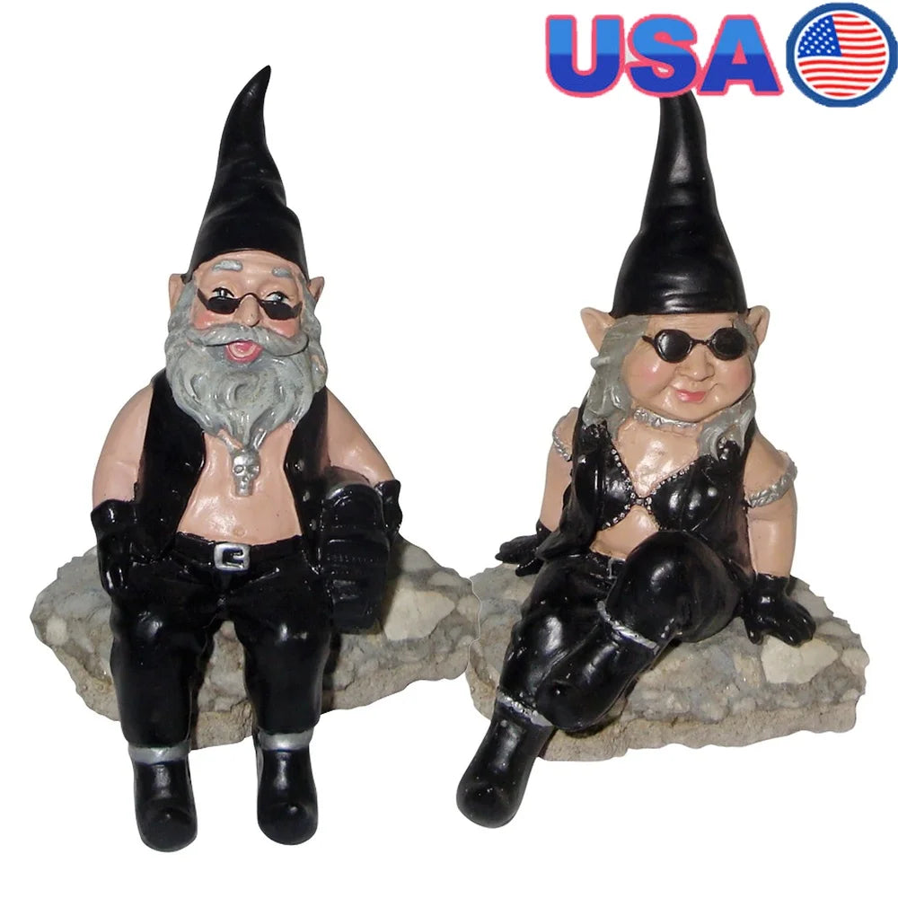 Biker Gnome Shelf Sitters Outdoor Resin Figures Painted