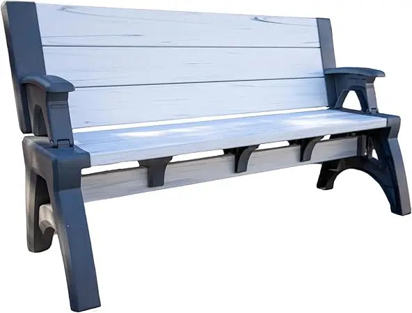 2 in 1 Outdoor Bench and Picnic Table Foldable Weather Resistant Seating for Patio Lawn Garden or Deck Durable Vinyl Construction
