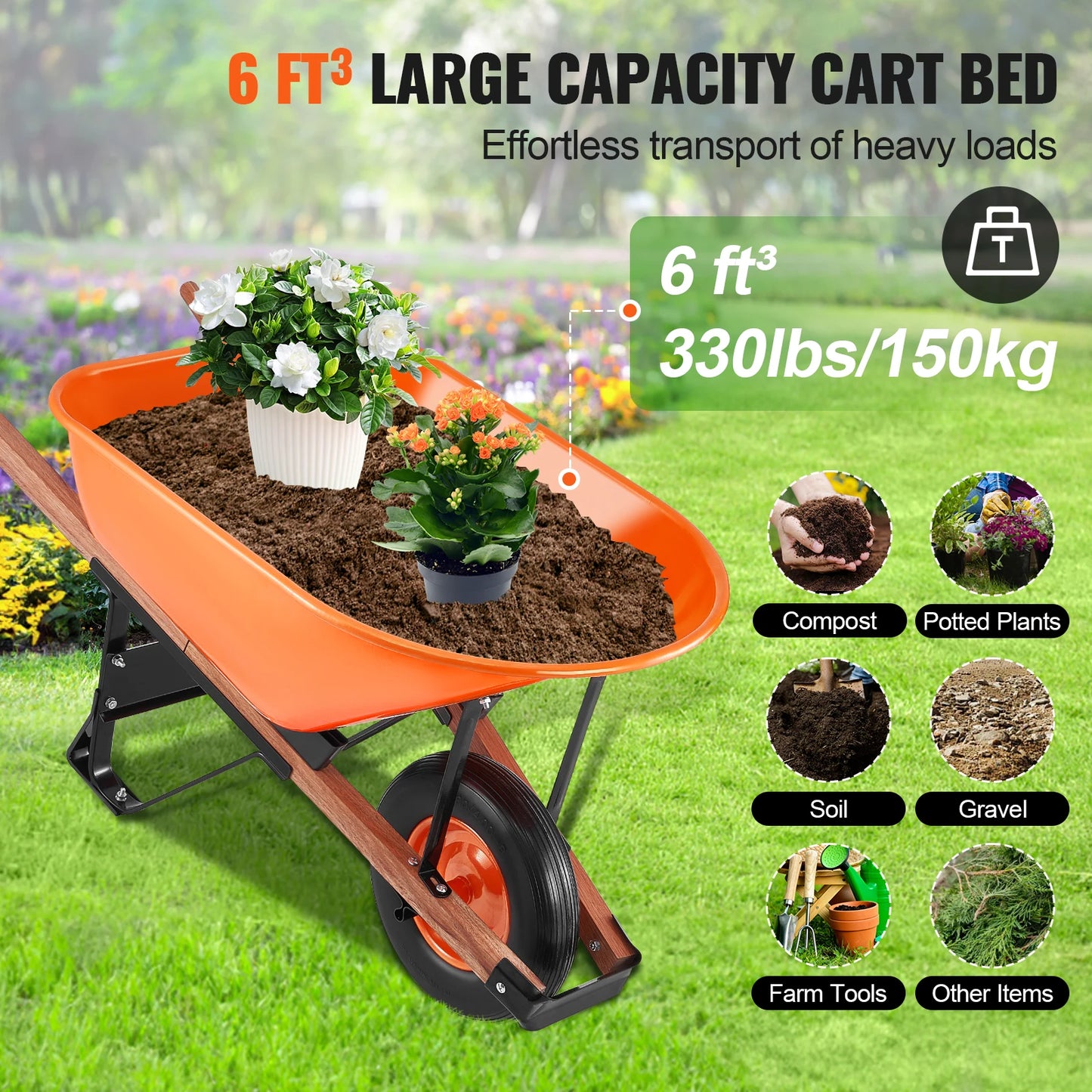 SucceBuy One Wheelbarrow Cart 330 Lb Capacity Dump Cart