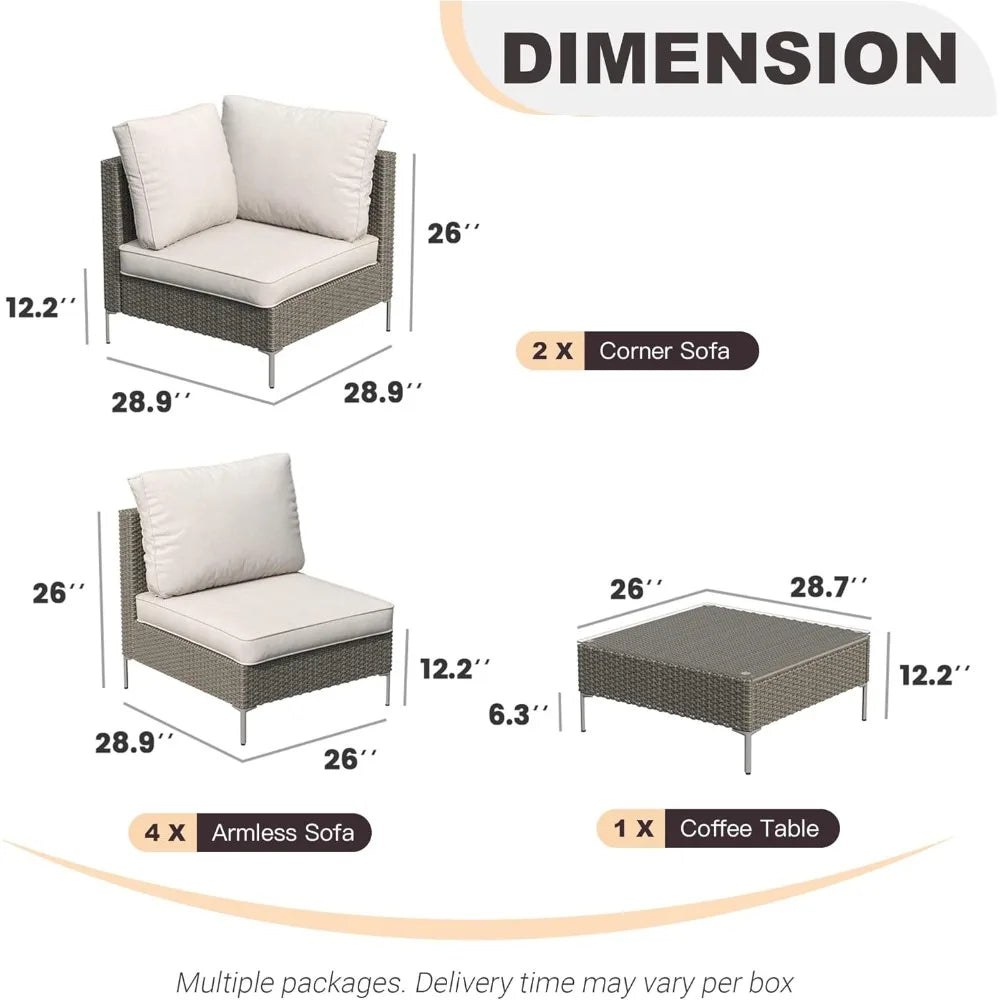 7 Piece Wicker Patio Set Sectional Sofa Glass Table