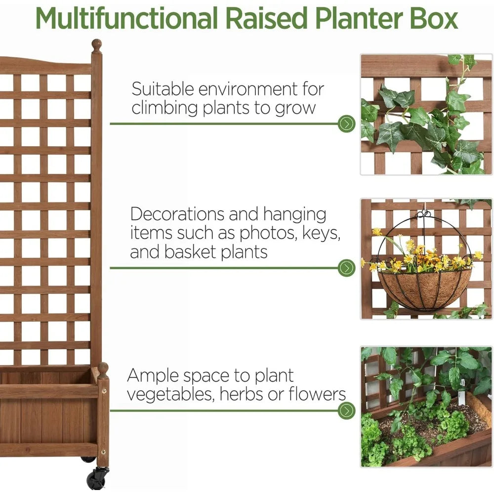 Yaheetech 2 Piece 50 Inch High Raised Garden Bed with Trellis and Wheels Standing Vertical Horticulture Planter Box for Vine Climbing Plants