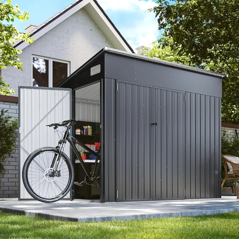 194 Cu Ft Shed 7.3x5.3 Ft Premium Galvanized Steel Storage Shed with Triple Doors Weatherproof Outdoor Utility Shed