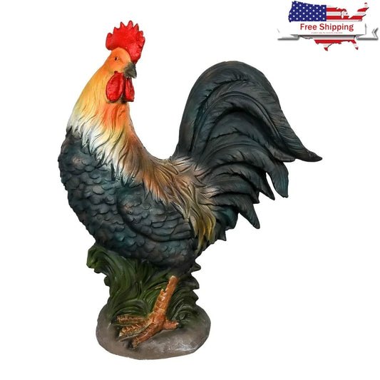 Concrete Rooster Statue Yard Chicken Decor Sculpture Patio Backyard Garden Durable GFRC 22.8 Inch Outdoor Decoration