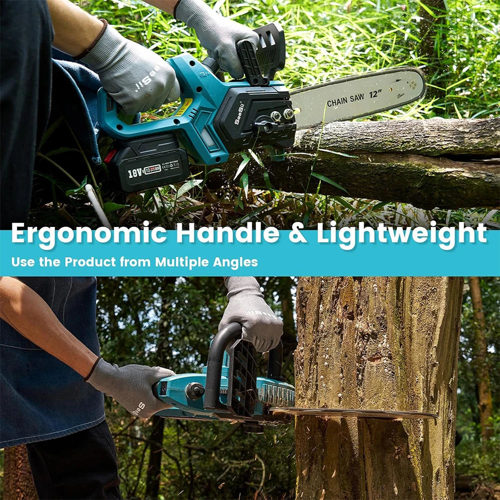 Seesii 12 Inch Brushless Electric Chainsaw Cordless For Makita Battery Wood Cutting Garden Pruning Power Tool