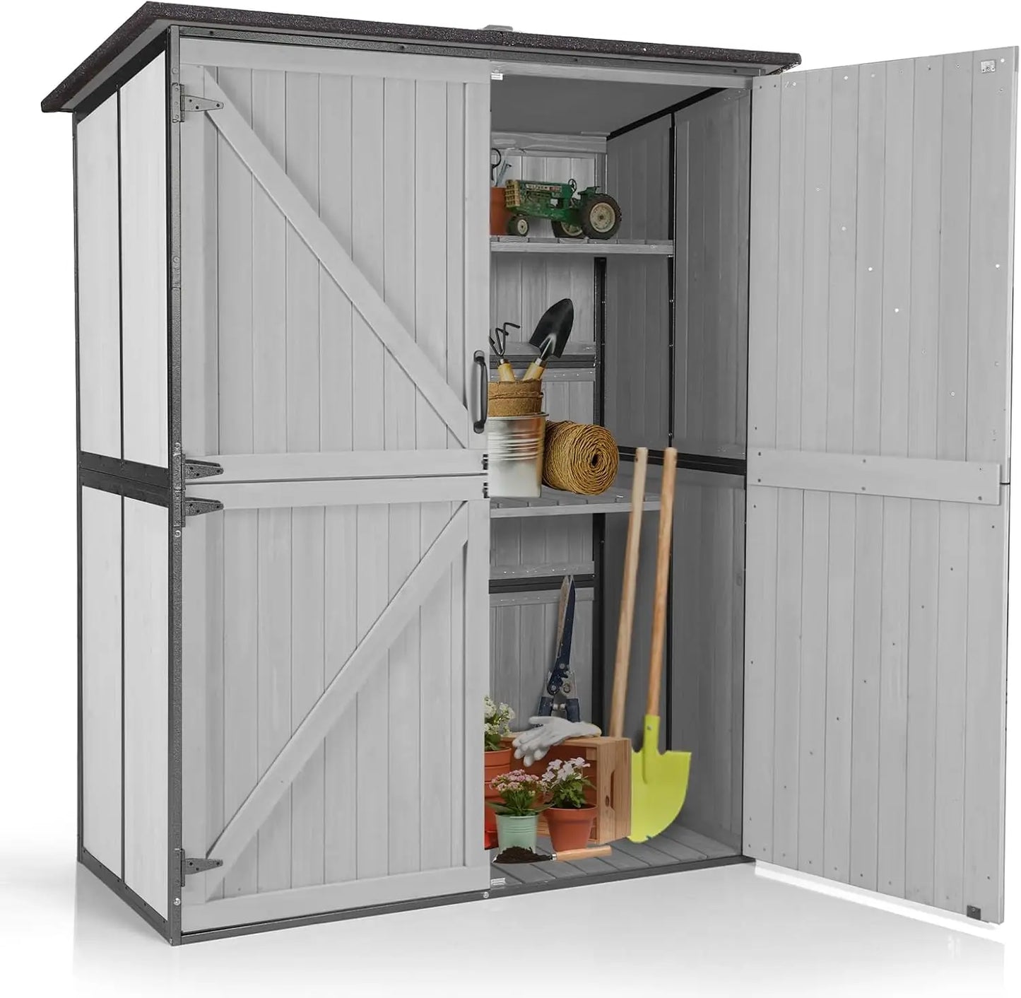 Outdoor Storage Shed Cabinet with All Metal Frame Wooden Floor and Adjustable Shelves