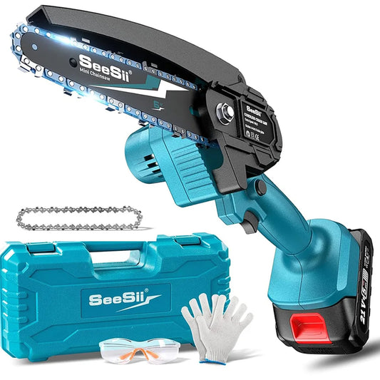 Seesii 6 Inch Cordless Mini Chainsaw Garden Wood Cutting