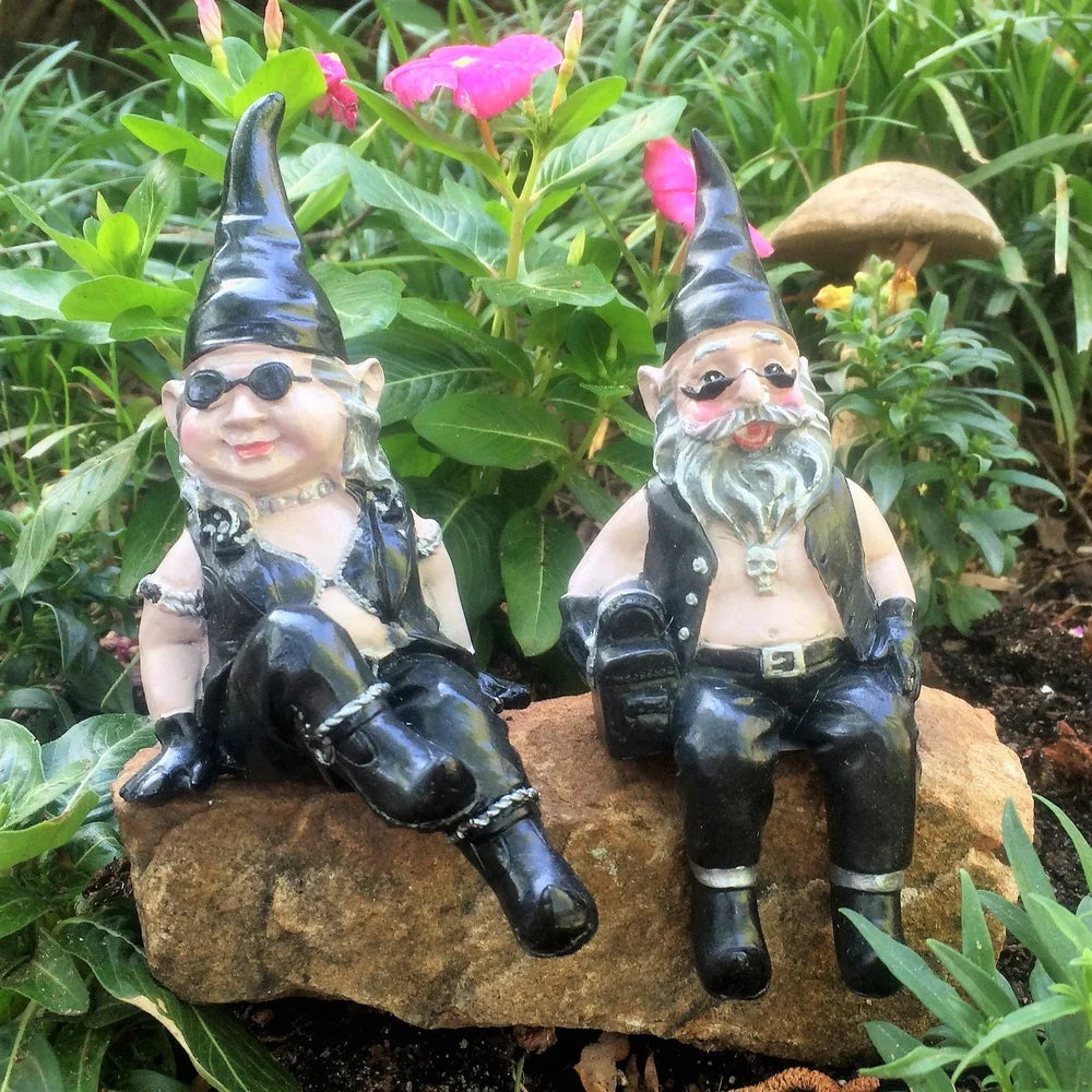 Biker Gnome Shelf Sitters Outdoor Resin Figures Painted