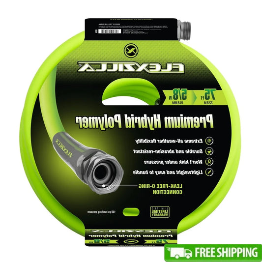 Premium Garden Hose 5/8 Inch x 75 Feet Lightweight Durable Hybrid Polymer Zero Memory UV Resistant Leak Free O Ring Aircraft Aluminum