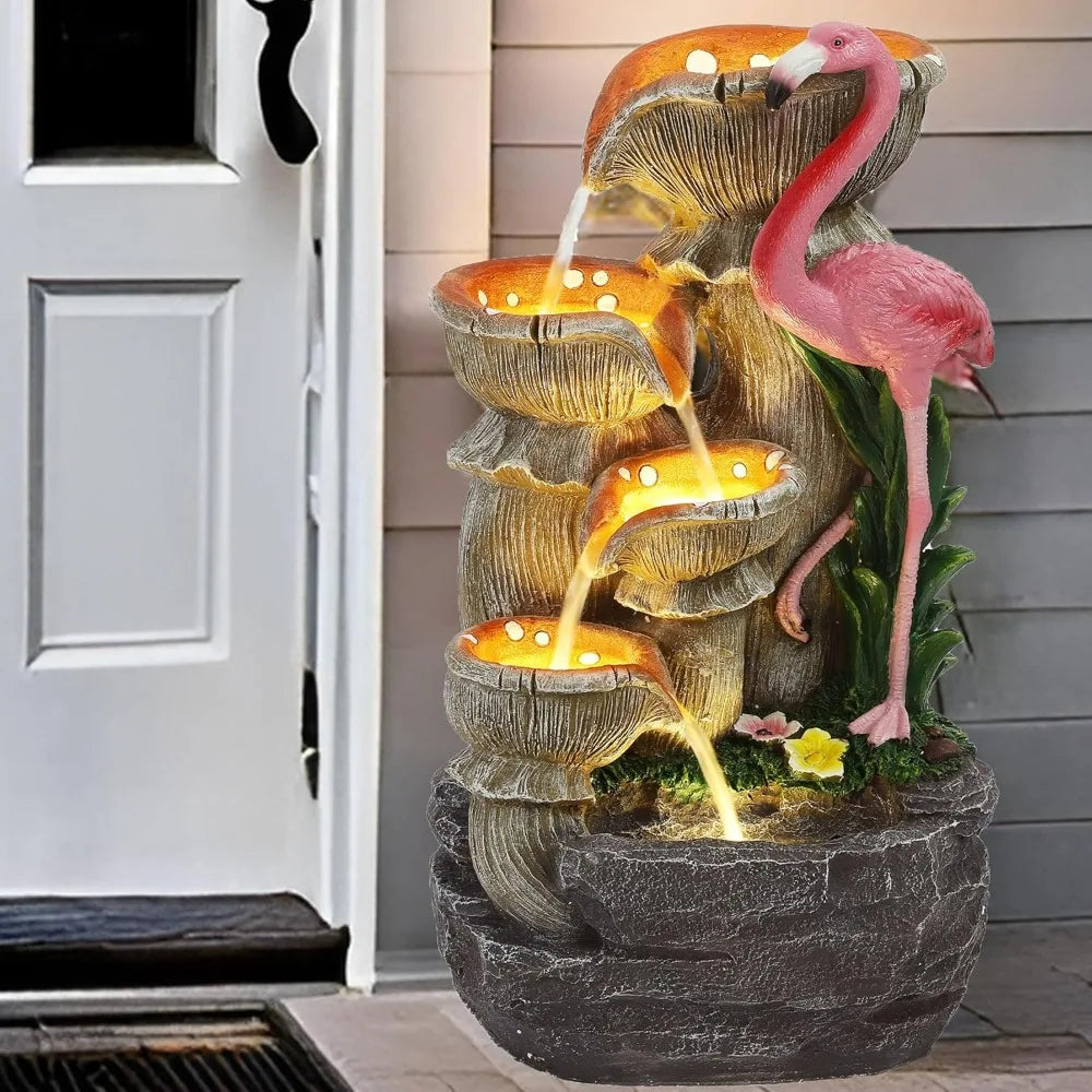 Flamingo 5 Tier Outdoor Water Fountain LED Lights Decor