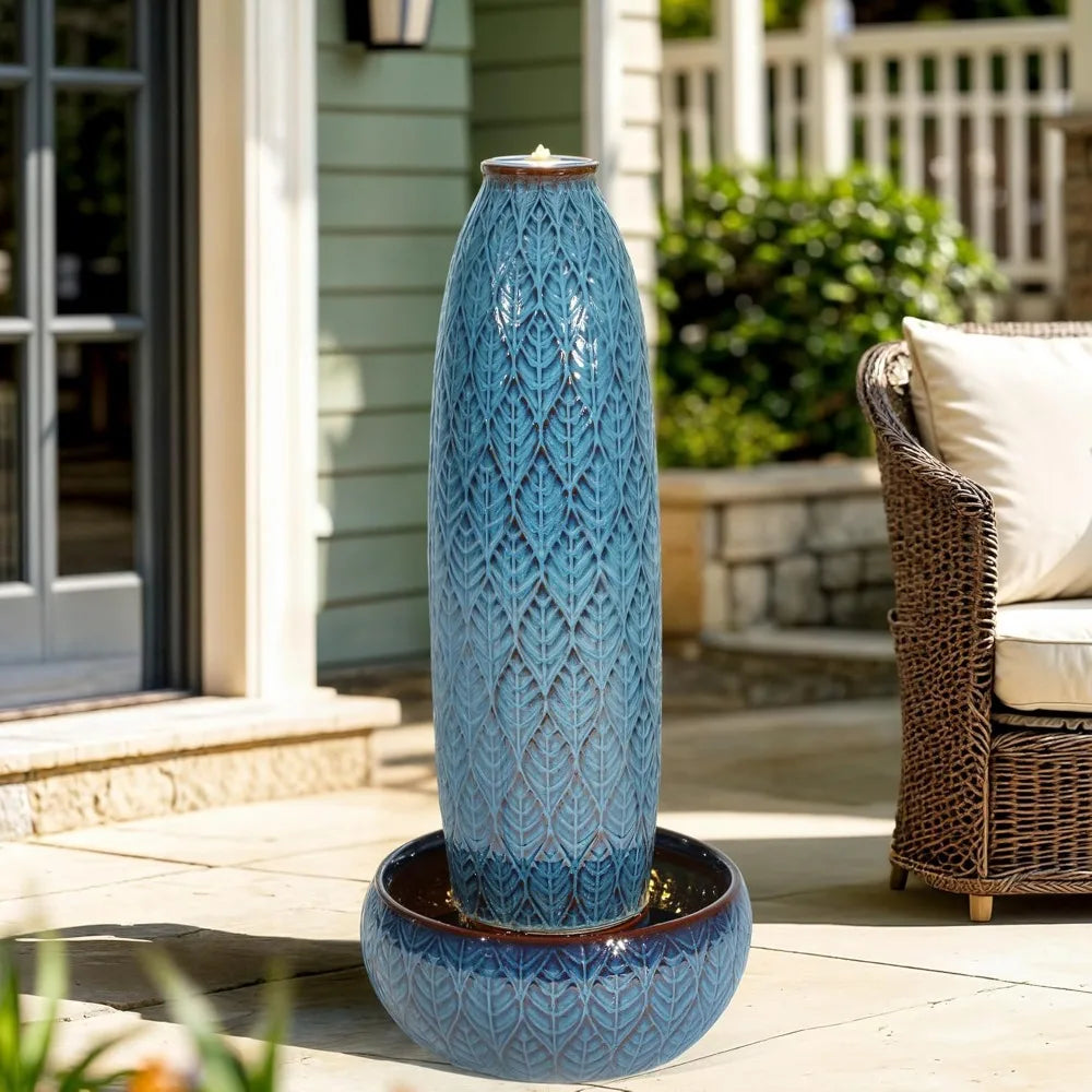 39 Inch Tall Outdoor Fountain With Led Lights Ceramic Vase