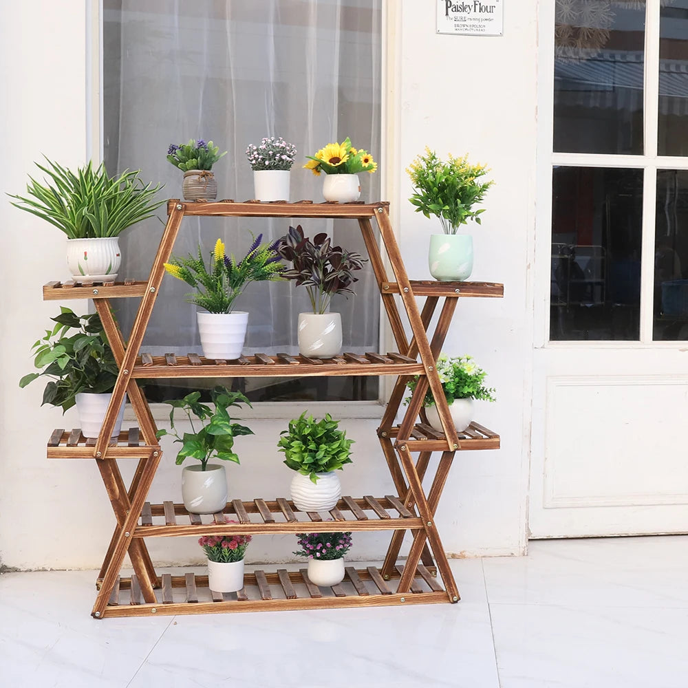 Extra Large Multi Tier Wood Flower Rack Plant Stand Bonsai Shelf Indoor Outdoor 8 Tiers Solid Pine Wood