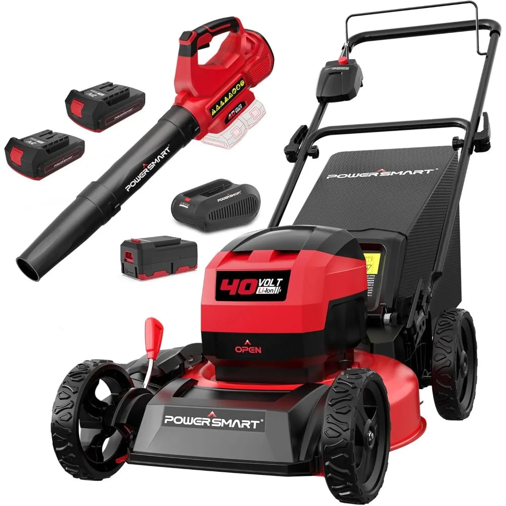40V 17" Cordless Lawn Mower with 4.0Ah &40V（2 * 2.0Ah） Cordless Leaf Blower Combo Set