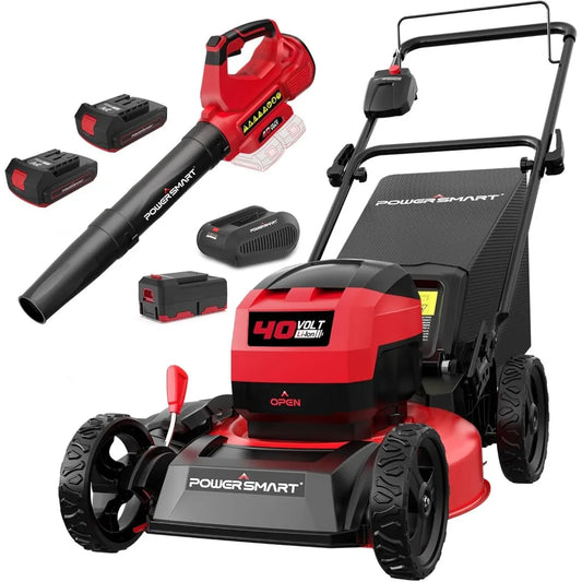 40V 17" Cordless Lawn Mower with 4.0Ah &40V（2 * 2.0Ah） Cordless Leaf Blower Combo Set