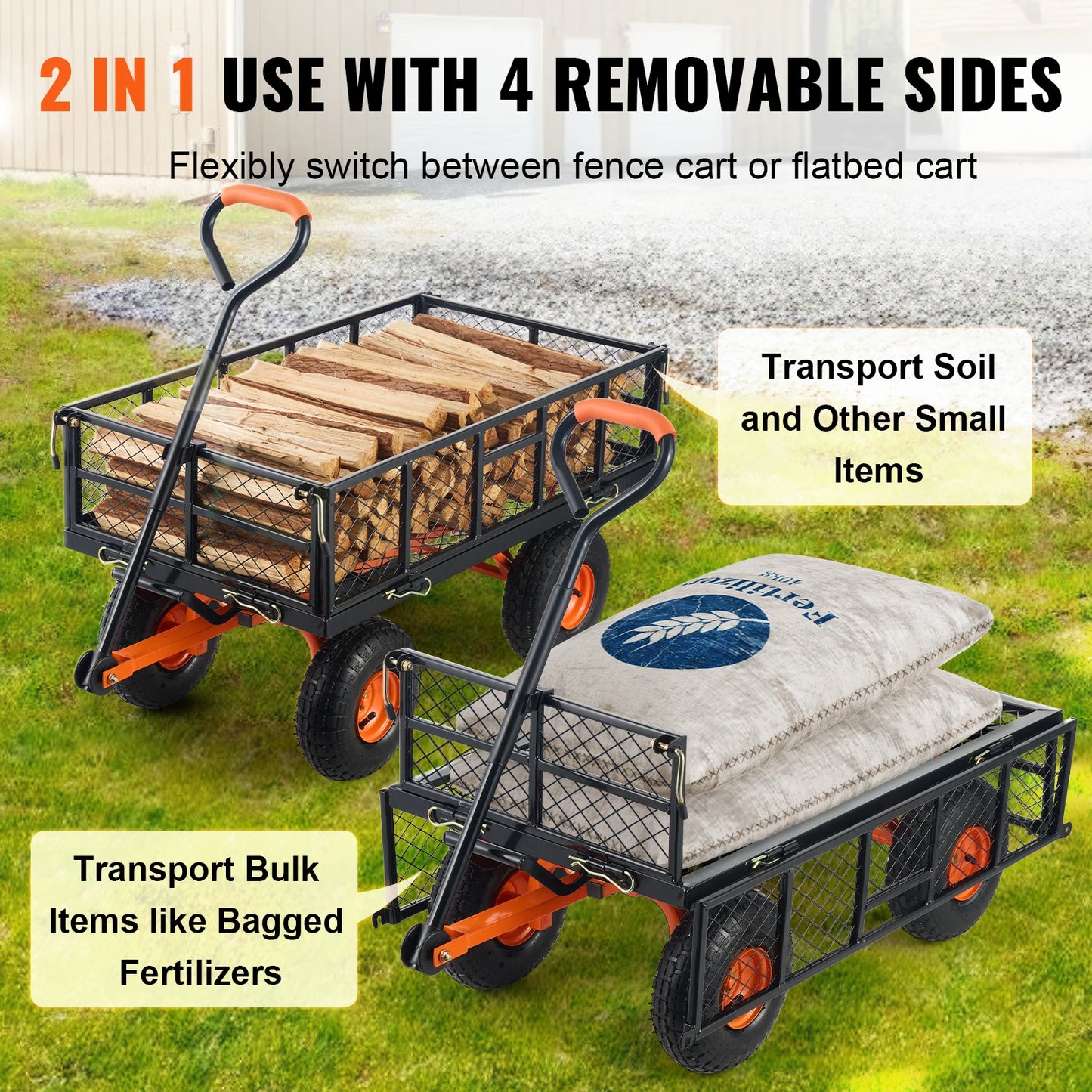 SucceBuy Garden Cart Sturdy Metal Wagon Dump Cart 880lbs
