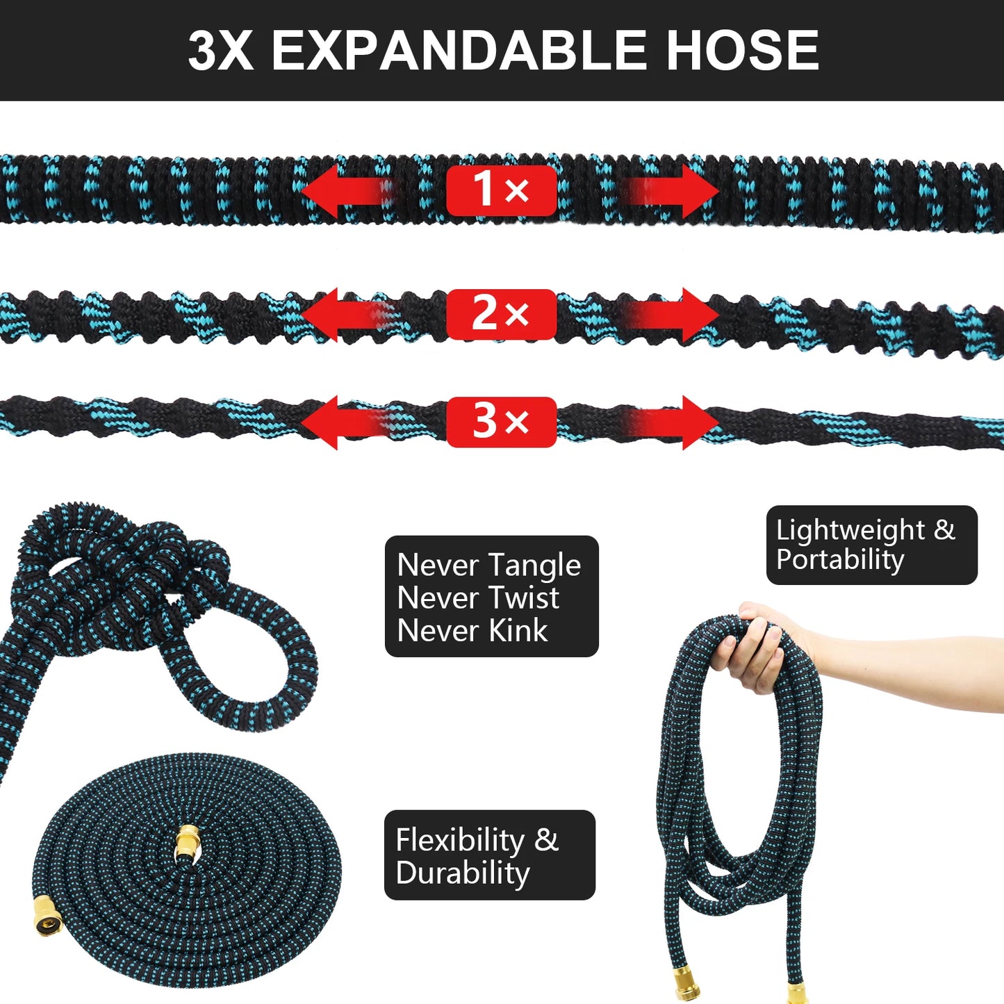 GardenJoy Expandable Garden Hose 3/4 Inch x 50 Feet with 7 Function Spray Nozzle Magic Hose