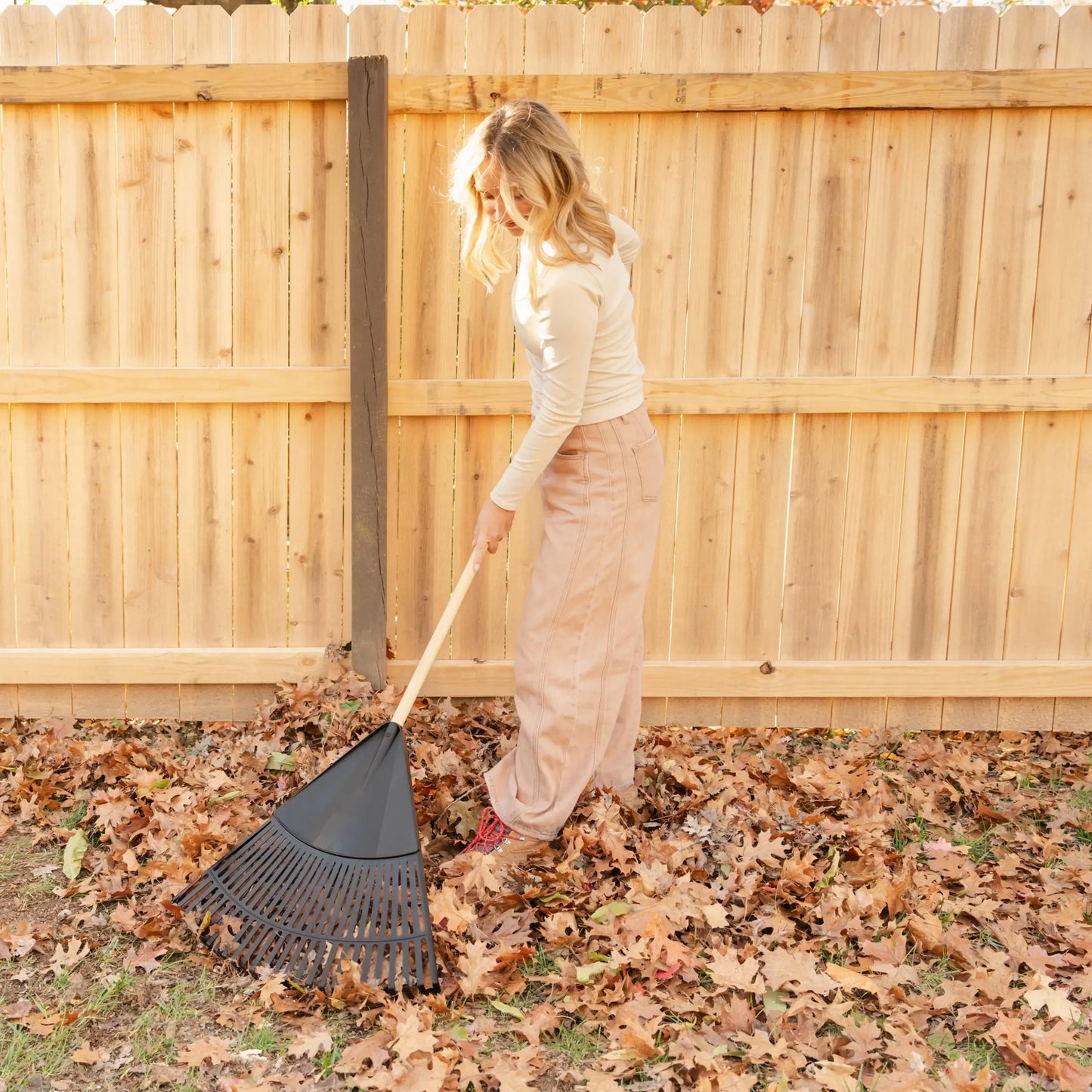 24 Inch Wood And Poly Leaf Rake For Yard Cleanup Today