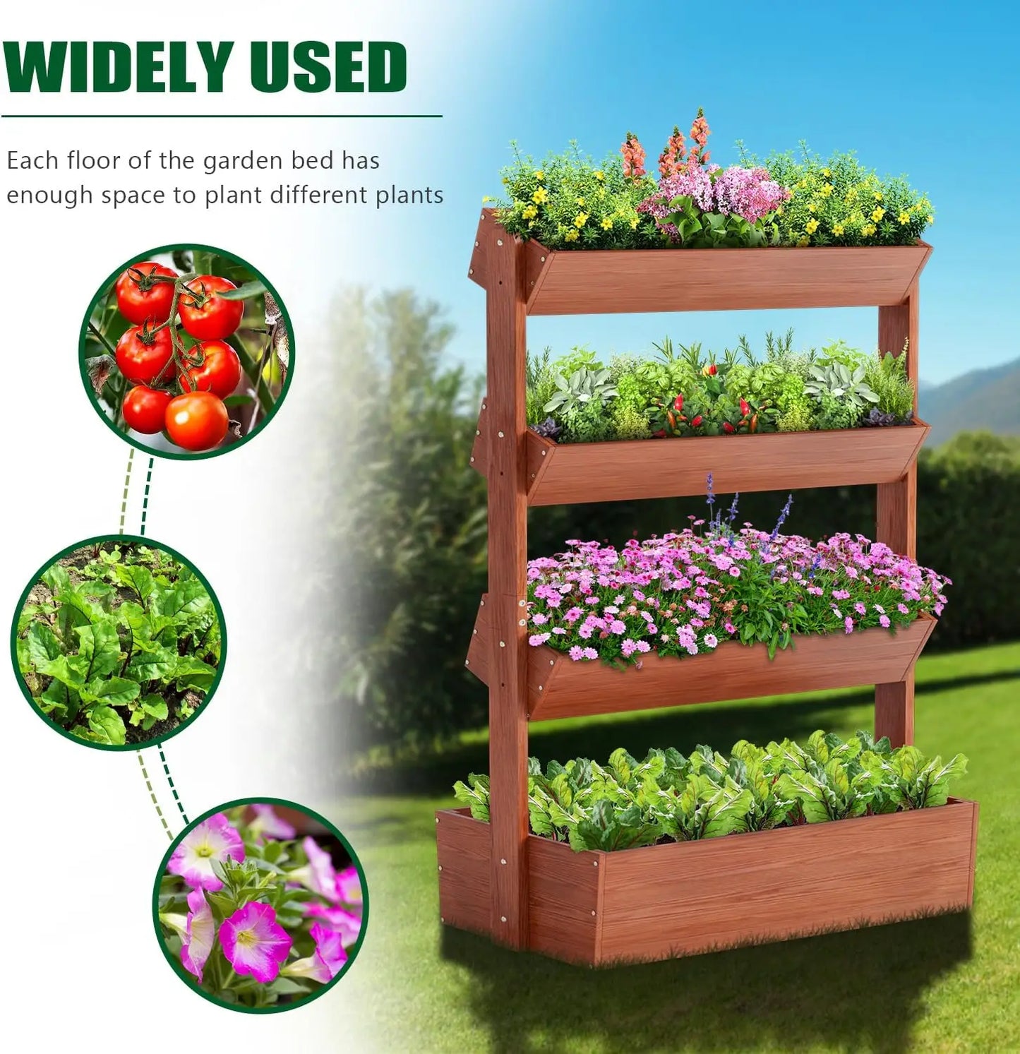4 Tier Vertical Wooden Raised Garden Bed Planter Tower