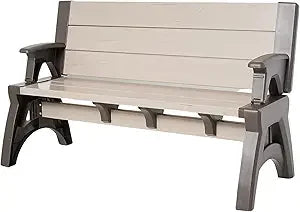 2 in 1 Outdoor Bench and Picnic Table Foldable Weather Resistant Seating for Patio Lawn Garden or Deck Durable Vinyl Construction
