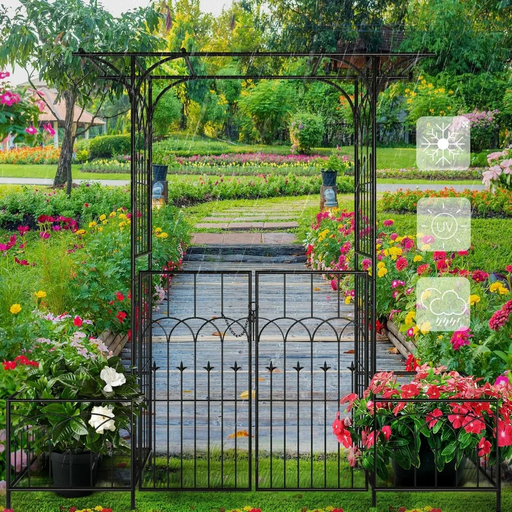 Garden Arbor With Gate And Planter Box Metal Garden Arch For Climbing Plants Outdoor Wedding Arches For Ceremony