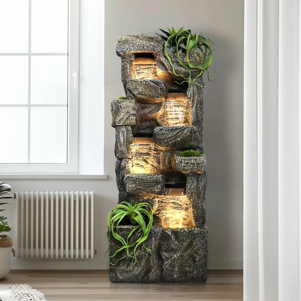 Outdoor Cascading Water Fountain 4 Tier Submersible Pump