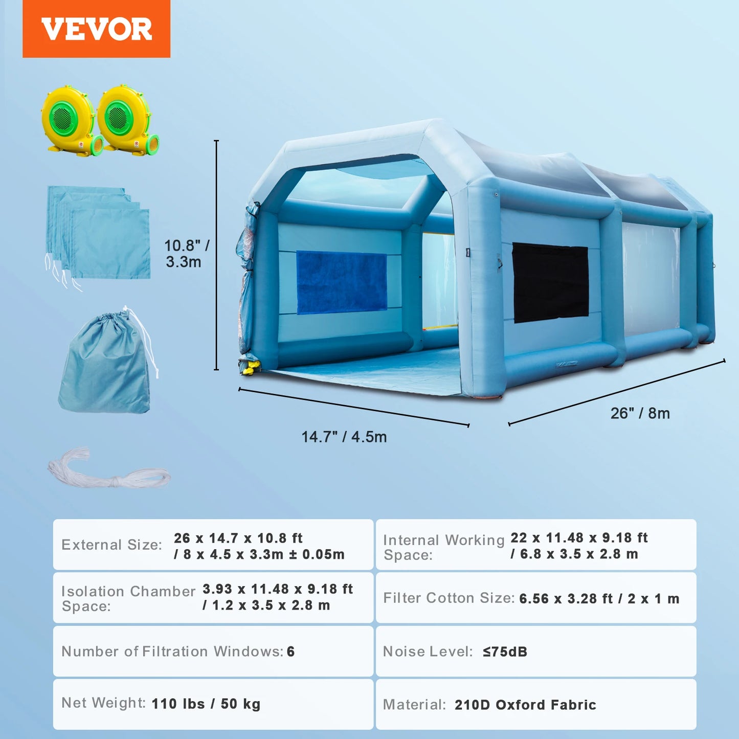 Inflatable Paint Booth With Blowers And Filter System
