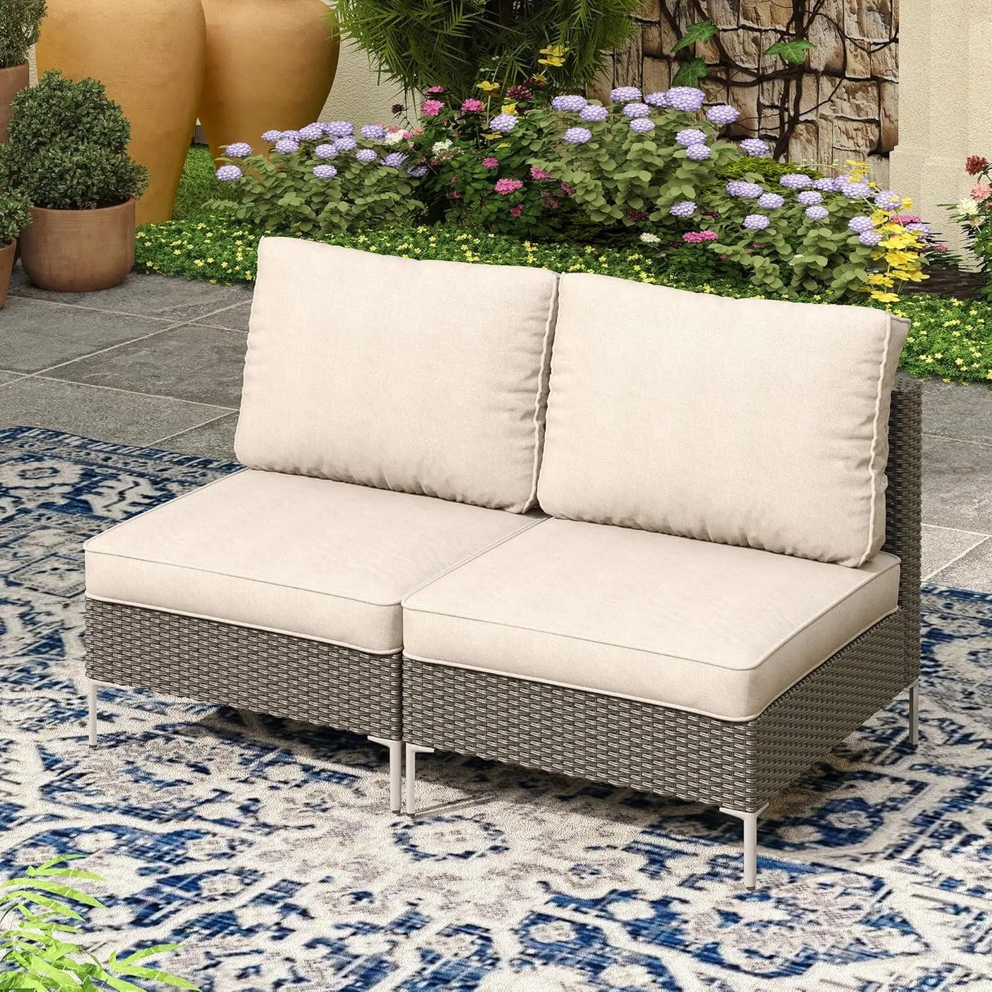 7 Piece Wicker Patio Set Sectional Sofa Glass Table