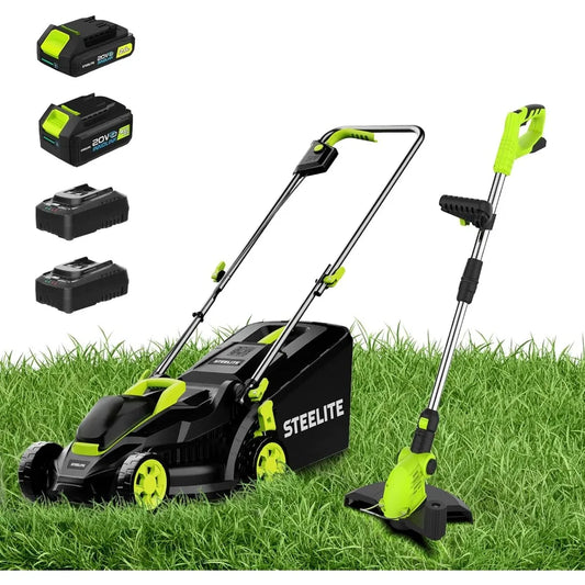 Cordless Lawn Mower 13.2 inch & String Trimmer Cordless 12-Inch Combo, 21V 4.0Ah & 2.0Ah Batteries, Charger Included – for Lawn