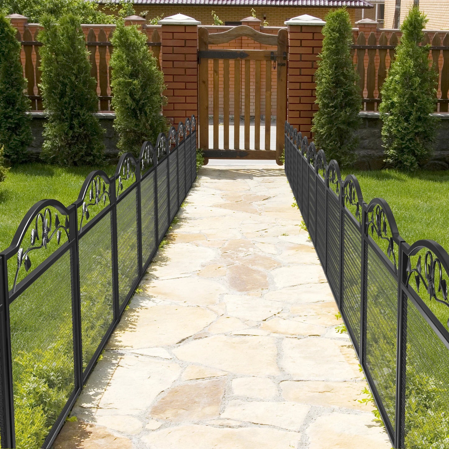 5 Panel Garden Fence Black Metal Dog Barrier Outdoor