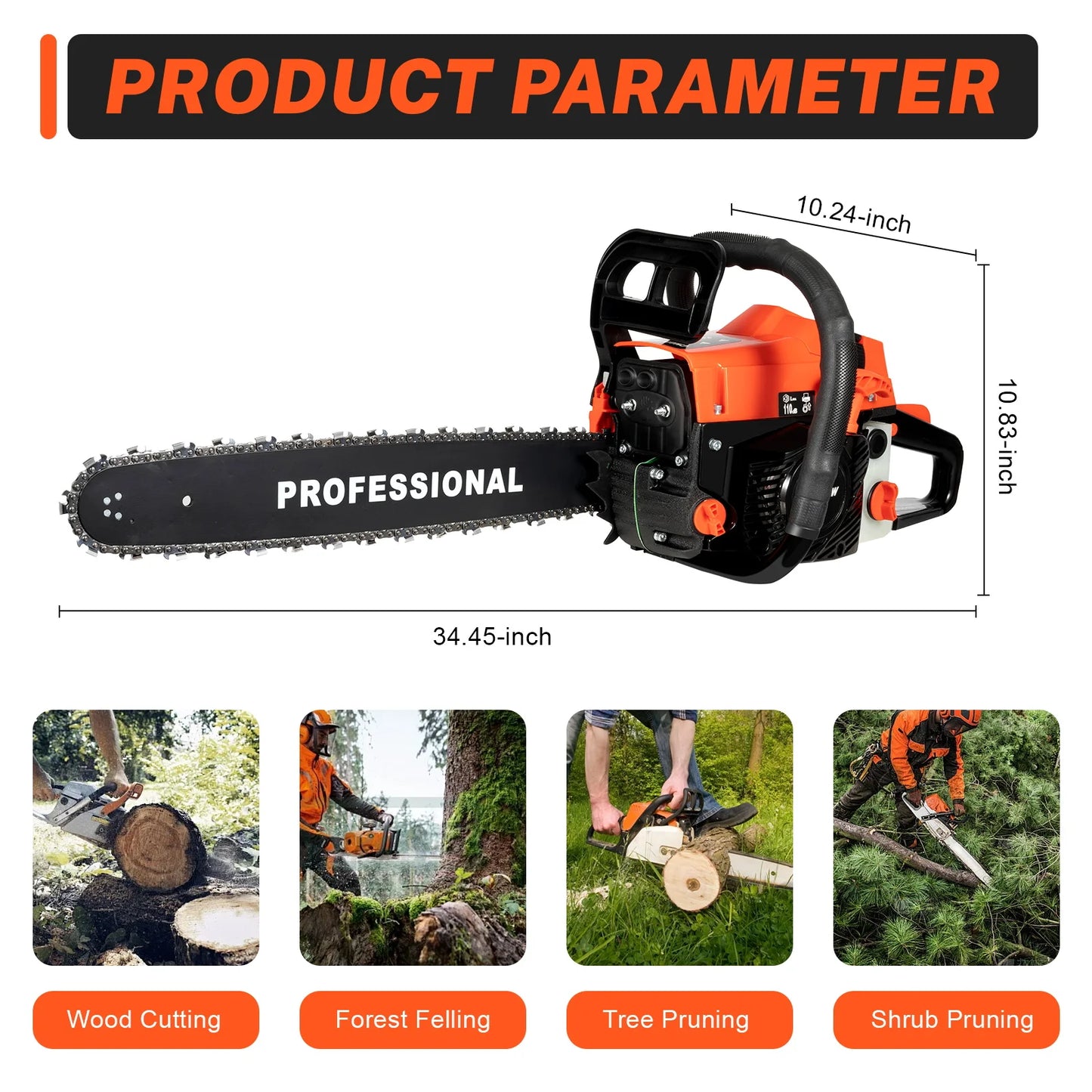 20 Inch 58cc Gas Chainsaw 2600W 2 Stroke Petrol Cutting