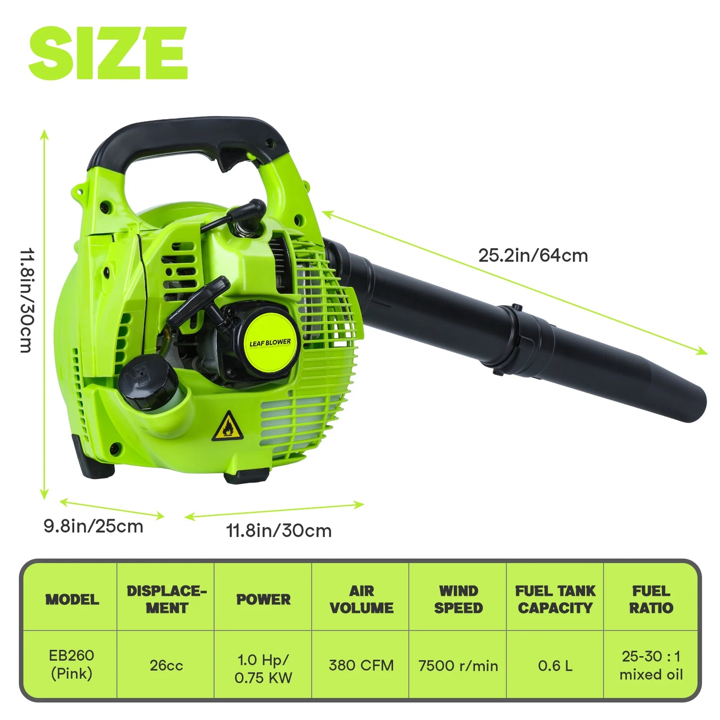 26cc Gas Powered Handheld Leaf Blower 380 CFM For Lawn Care