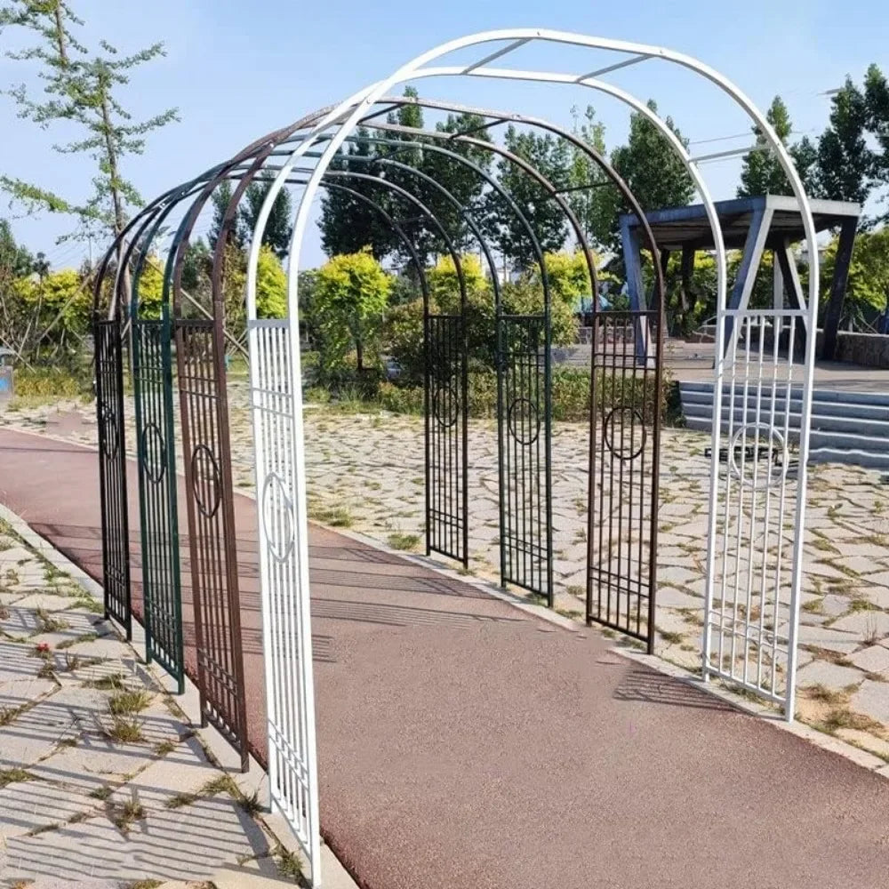 Heavy Duty Metal Garden Arch Trellis White Roses Climbing