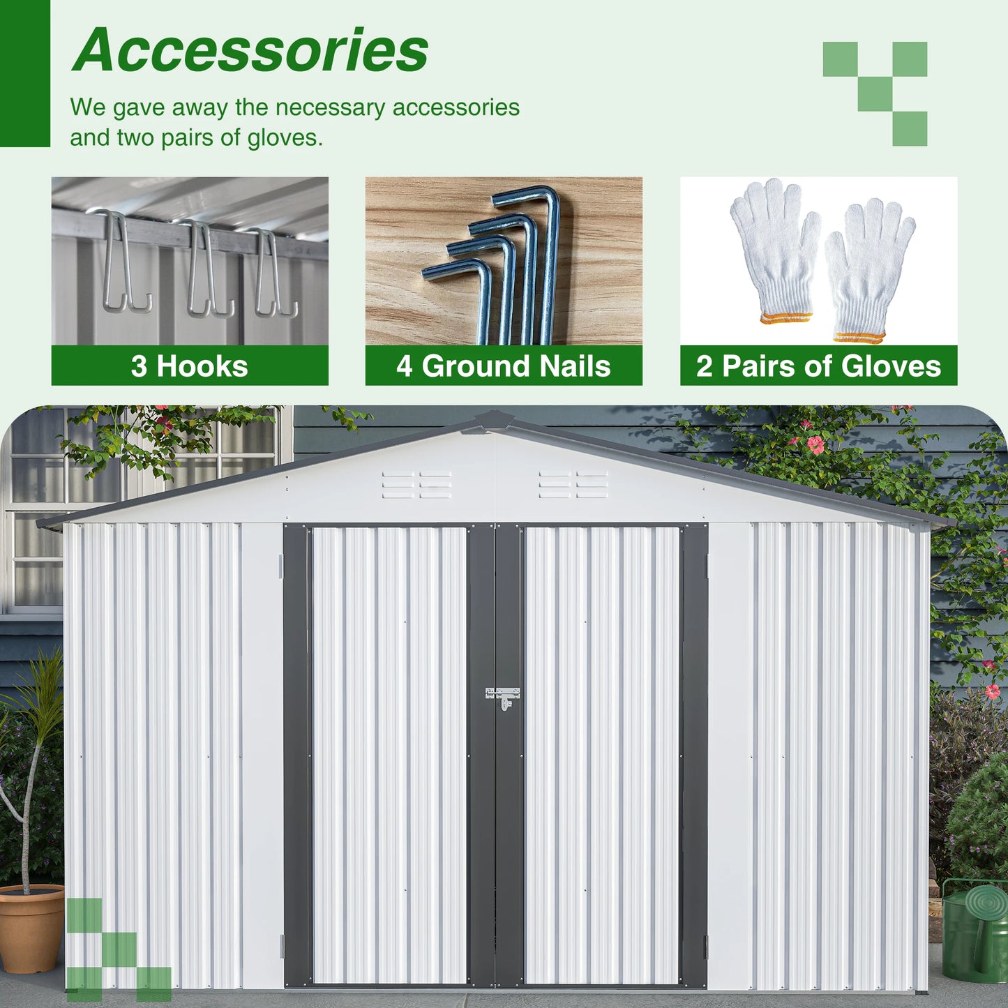 LZBEITEM 10x8 Ft Outdoor Metal Storage Shed Lockable Doors
