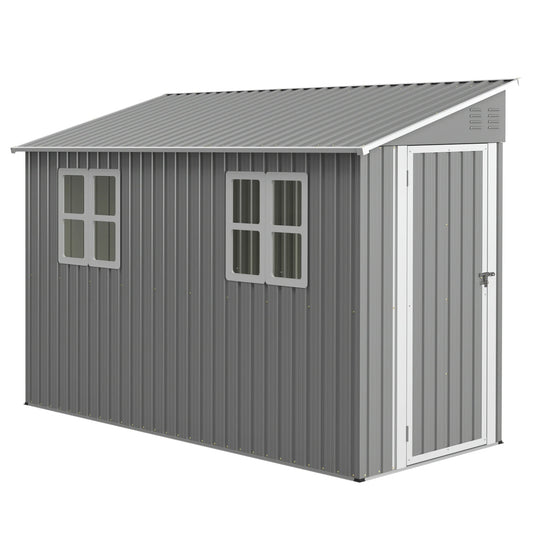 4x10 Feet Galvanized Steel Outdoor Shed Weatherproof Lockable Storage for Tools Bikes and Pets with Sloping Roof and Window